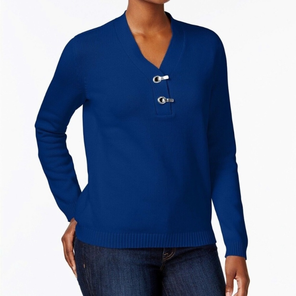 Karen Scott Blue Silver Hardware Sweater Womens size Medium